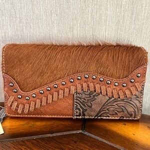 New Western Hair-On Leather Wallet with Studs & Tooled Accent Trinity Ranch